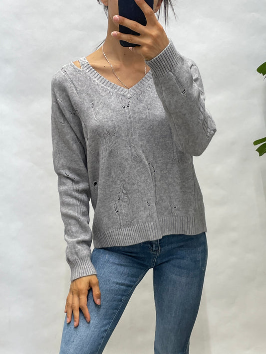 Pull à col en V gris